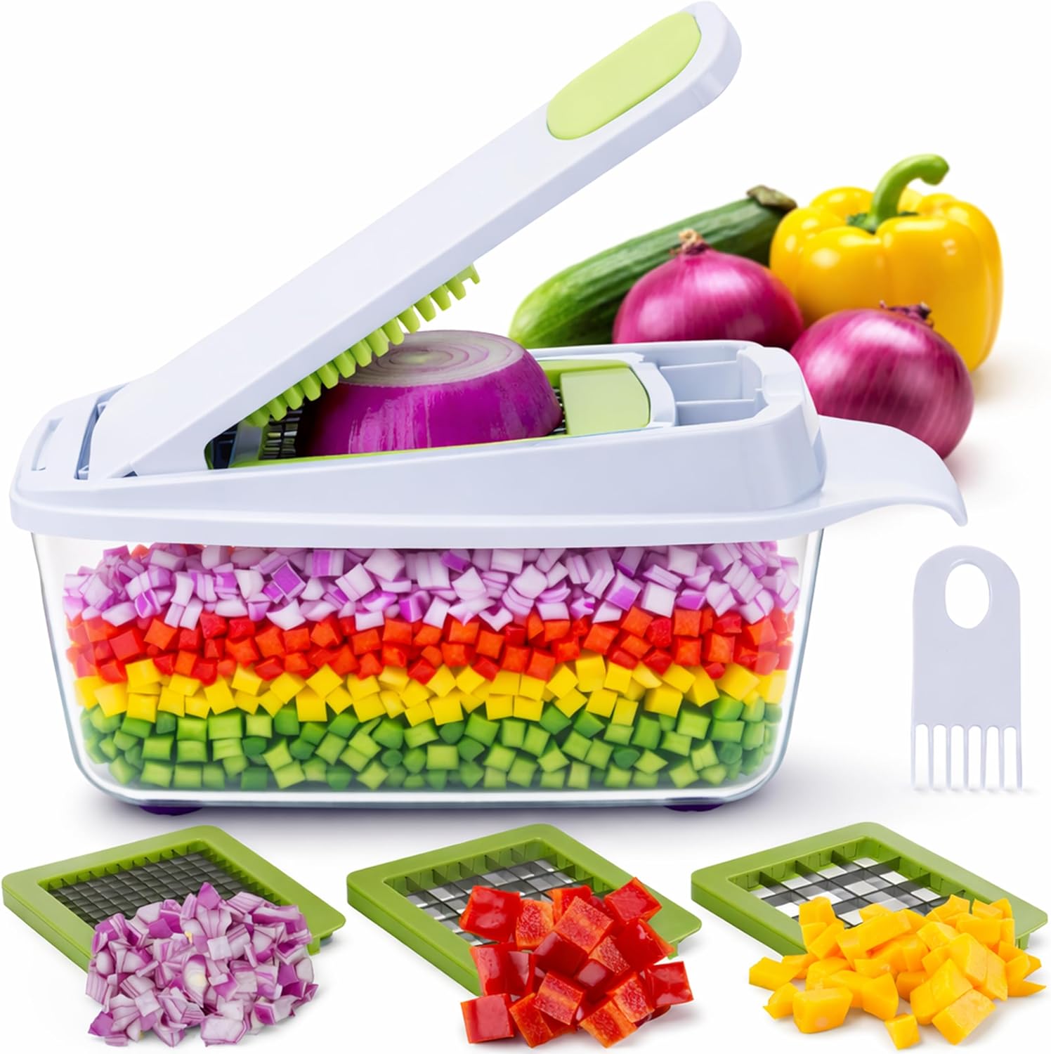 rms quickpush food chopper br qp 02 – heavy duty vegetable fruit dicer with 3 blades & lid – 200% larger container rms quickpush food chopper br qp 02 – heavy duty vegetable fruit dicer with 3 blades & lid – 200% larger container