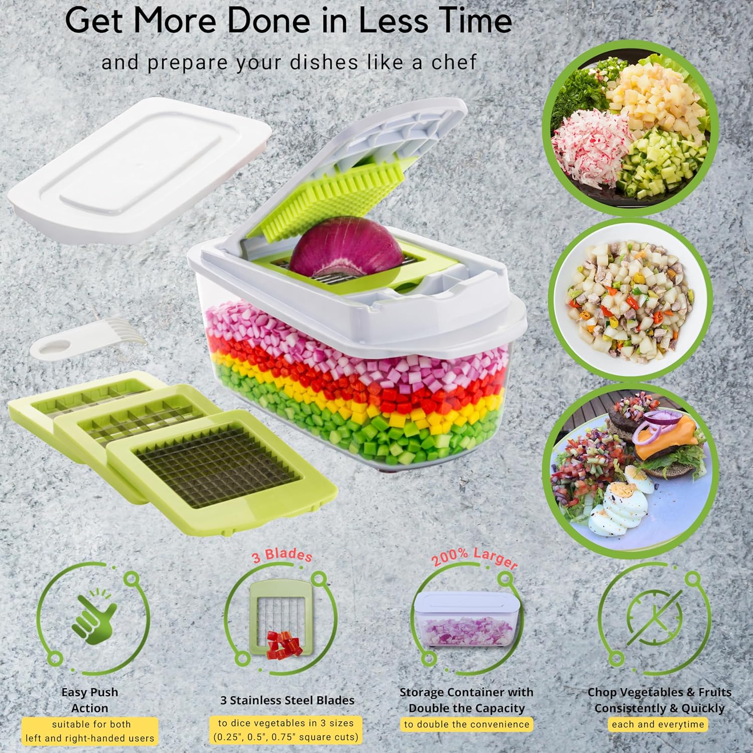 rms quickpush food chopper br qp 02 – heavy duty vegetable fruit dicer with 3 blades & lid – 200% larger container rms quickpush food chopper br qp 02 – heavy duty vegetable fruit dicer with 3 blades & lid – 200% larger container