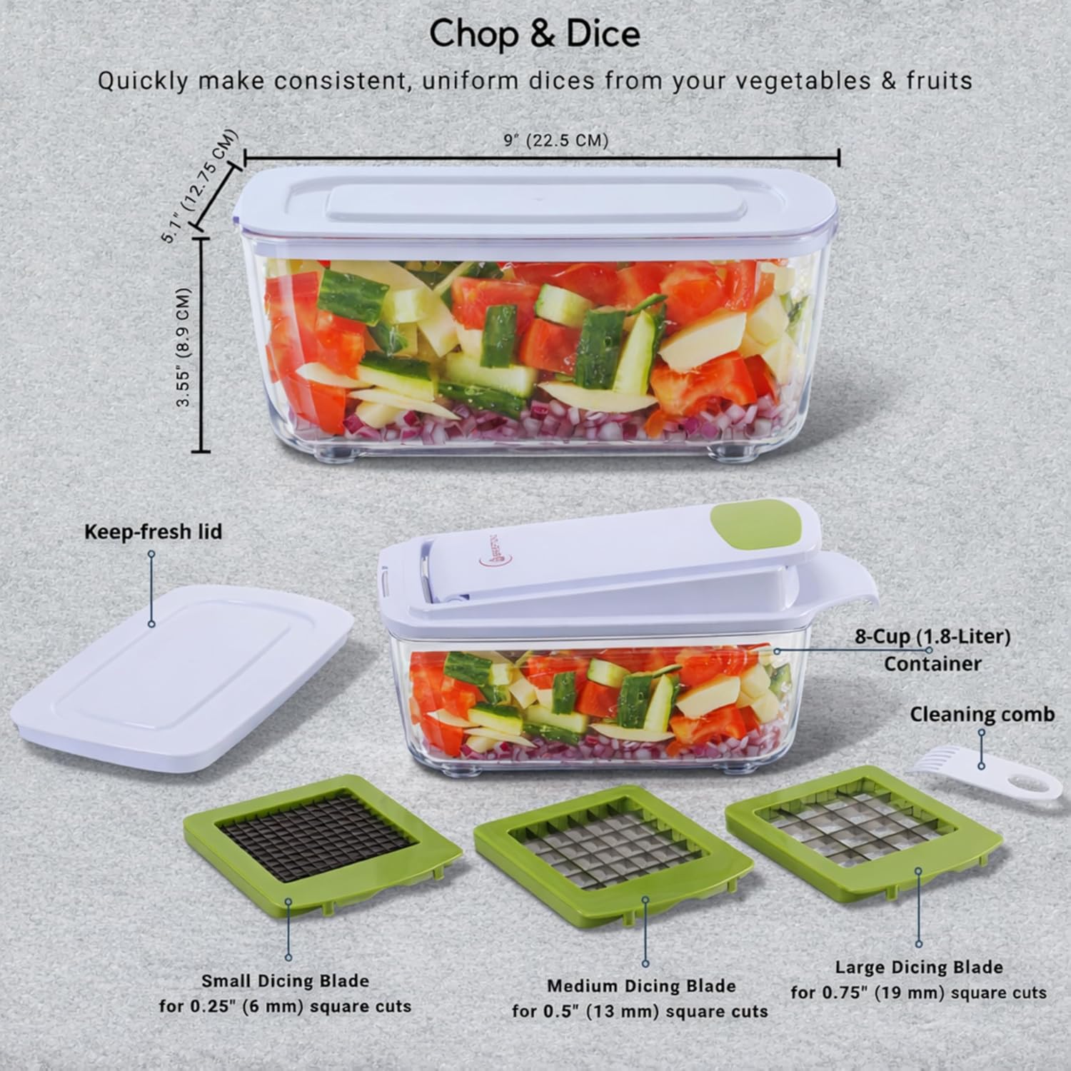 rms quickpush food chopper br qp 02 – heavy duty vegetable fruit dicer with 3 blades & lid – 200% larger container rms quickpush food chopper br qp 02 – heavy duty vegetable fruit dicer with 3 blades & lid – 200% larger container