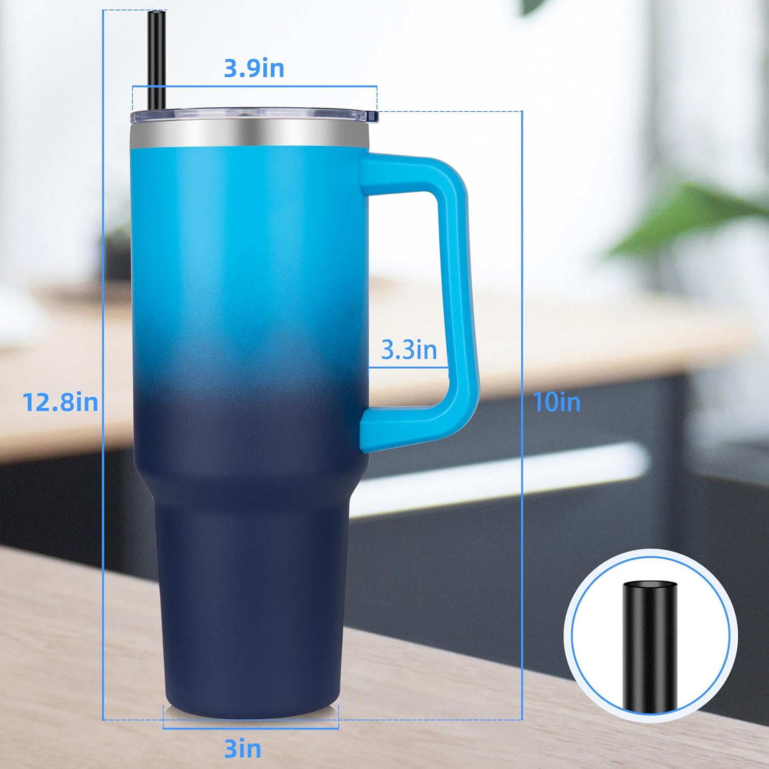 rms 40 oz tumbler with handle and straw, stainless steel tumbler with lid and straw, reusable vacuum insulated cup, travel coffee mug, blue gradient rms 40 oz tumbler with handle and straw, stainless steel tumbler with lid and straw, reusable vacuum insulated cup, travel coffee mug, blue gradient