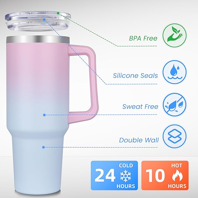 rms 40 oz tumbler with handle and straw, stainless steel tumbler with lid and straw, reusable vacuum insulated cup, travel coffee mug, dreamy pink blue, 1pack rms 40 oz tumbler with handle and straw, stainless steel tumbler with lid and straw, reusable vacuum insulated cup, travel coffee mug, dreamy pink blue, 1pack