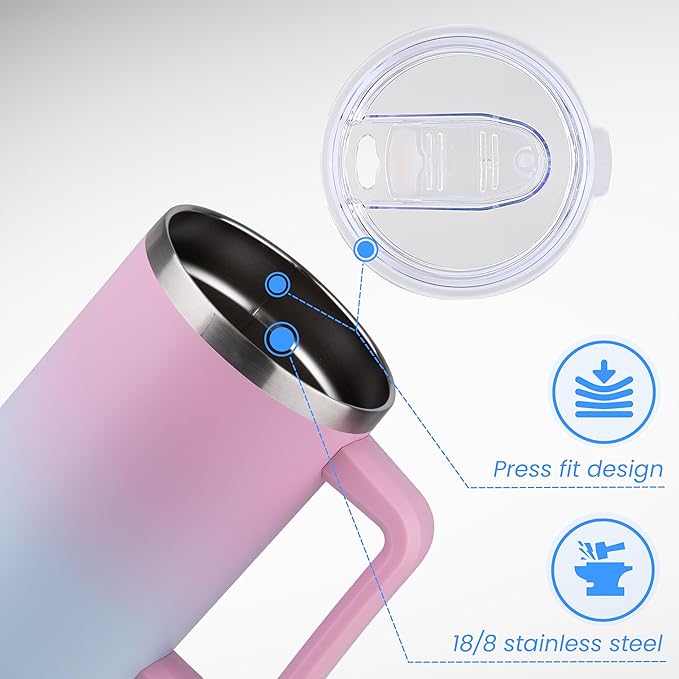 rms 40 oz tumbler with handle and straw, stainless steel tumbler with lid and straw, reusable vacuum insulated cup, travel coffee mug, dreamy pink blue, 1pack rms 40 oz tumbler with handle and straw, stainless steel tumbler with lid and straw, reusable vacuum insulated cup, travel coffee mug, dreamy pink blue, 1pack