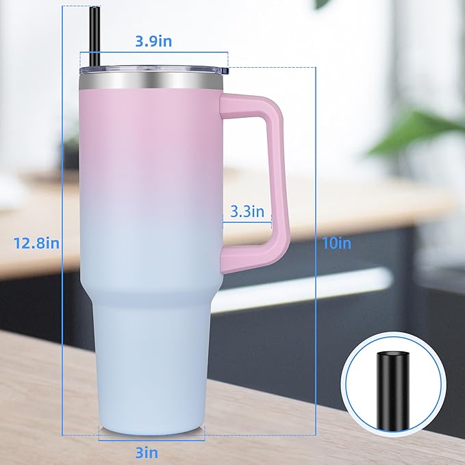 rms 40 oz tumbler with handle and straw, stainless steel tumbler with lid and straw, reusable vacuum insulated cup, travel coffee mug, dreamy pink blue, 1pack rms 40 oz tumbler with handle and straw, stainless steel tumbler with lid and straw, reusable vacuum insulated cup, travel coffee mug, dreamy pink blue, 1pack