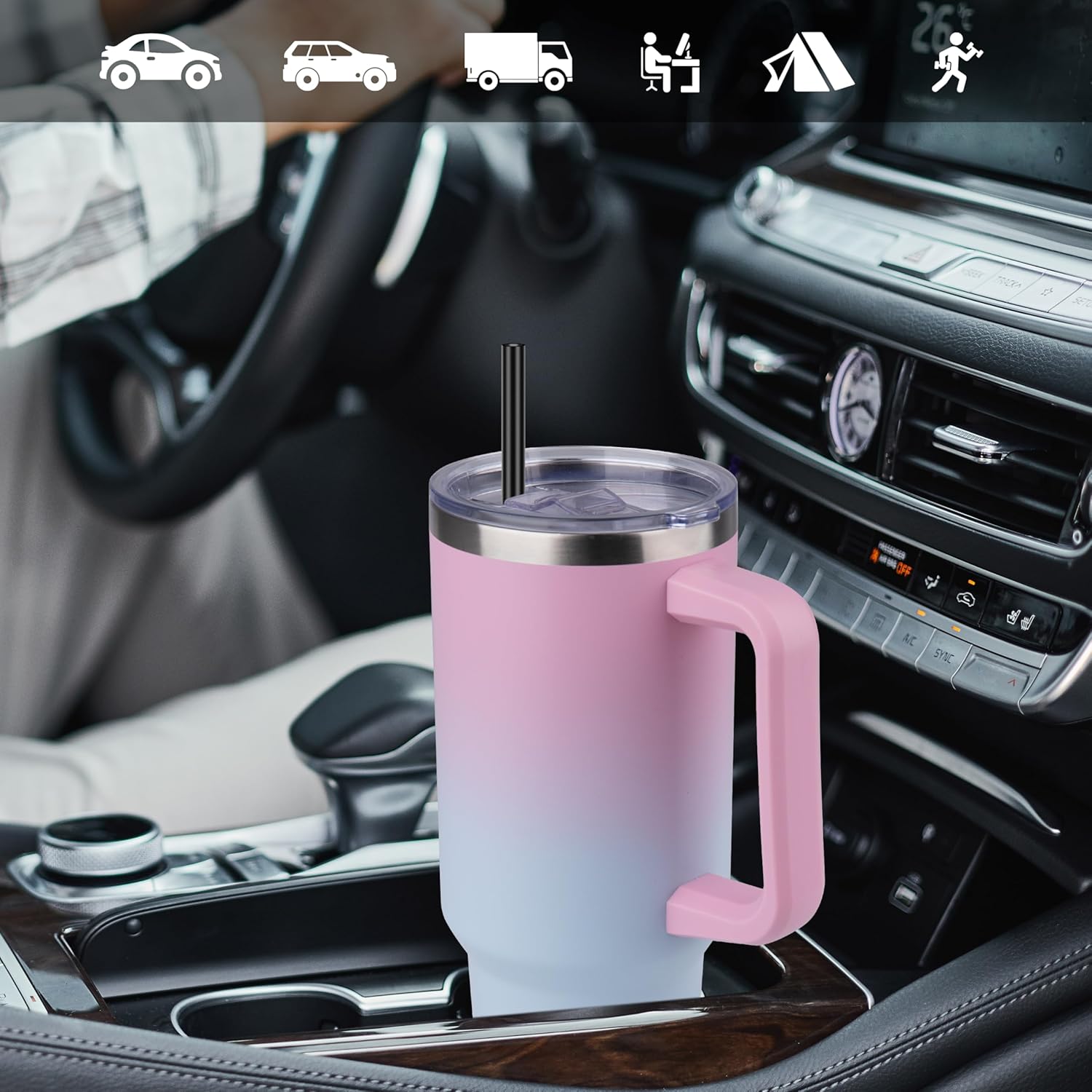 rms 40 oz tumbler with handle and straw, stainless steel tumbler with lid and straw, reusable vacuum insulated cup, travel coffee mug, dreamy pink blue, 1pack rms 40 oz tumbler with handle and straw, stainless steel tumbler with lid and straw, reusable vacuum insulated cup, travel coffee mug, dreamy pink blue, 1pack