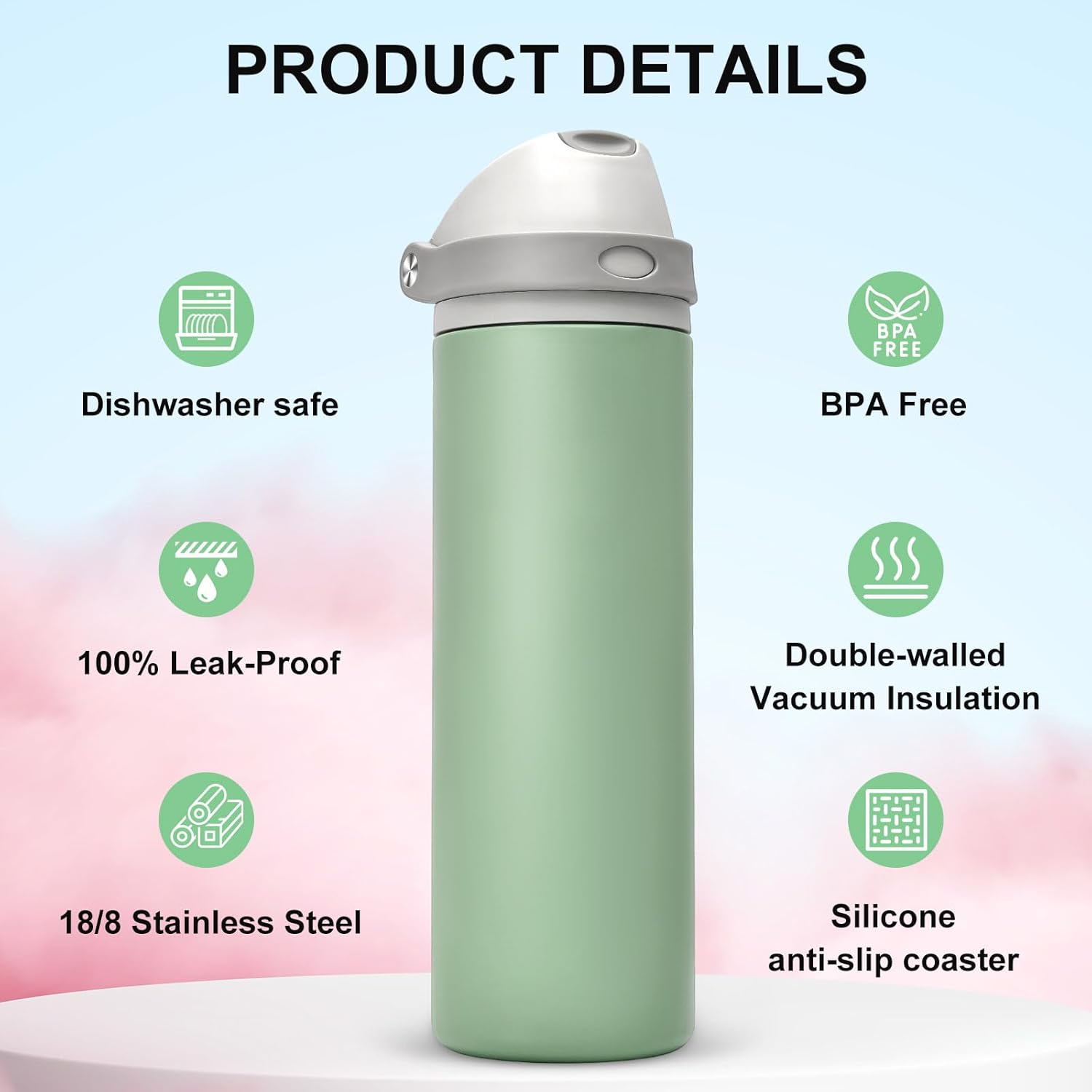 rms 24 oz insulated water bottle with straw – 2 in 1 lid, leak proof, keeps cold all day – green rms 24 oz insulated water bottle with straw – 2 in 1 lid, leak proof, keeps cold all day – green