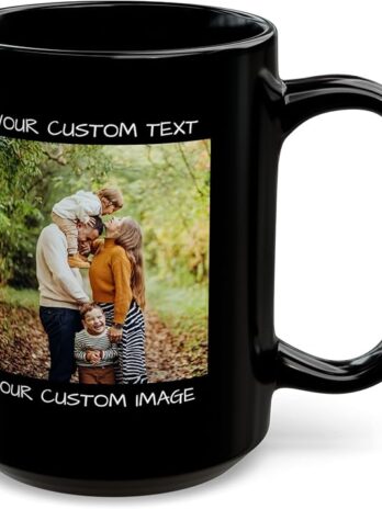 rms personalized coffee mug – custom picture, text or logo – ceramic 11 oz gift mug for men & women – customizable tea cup – black