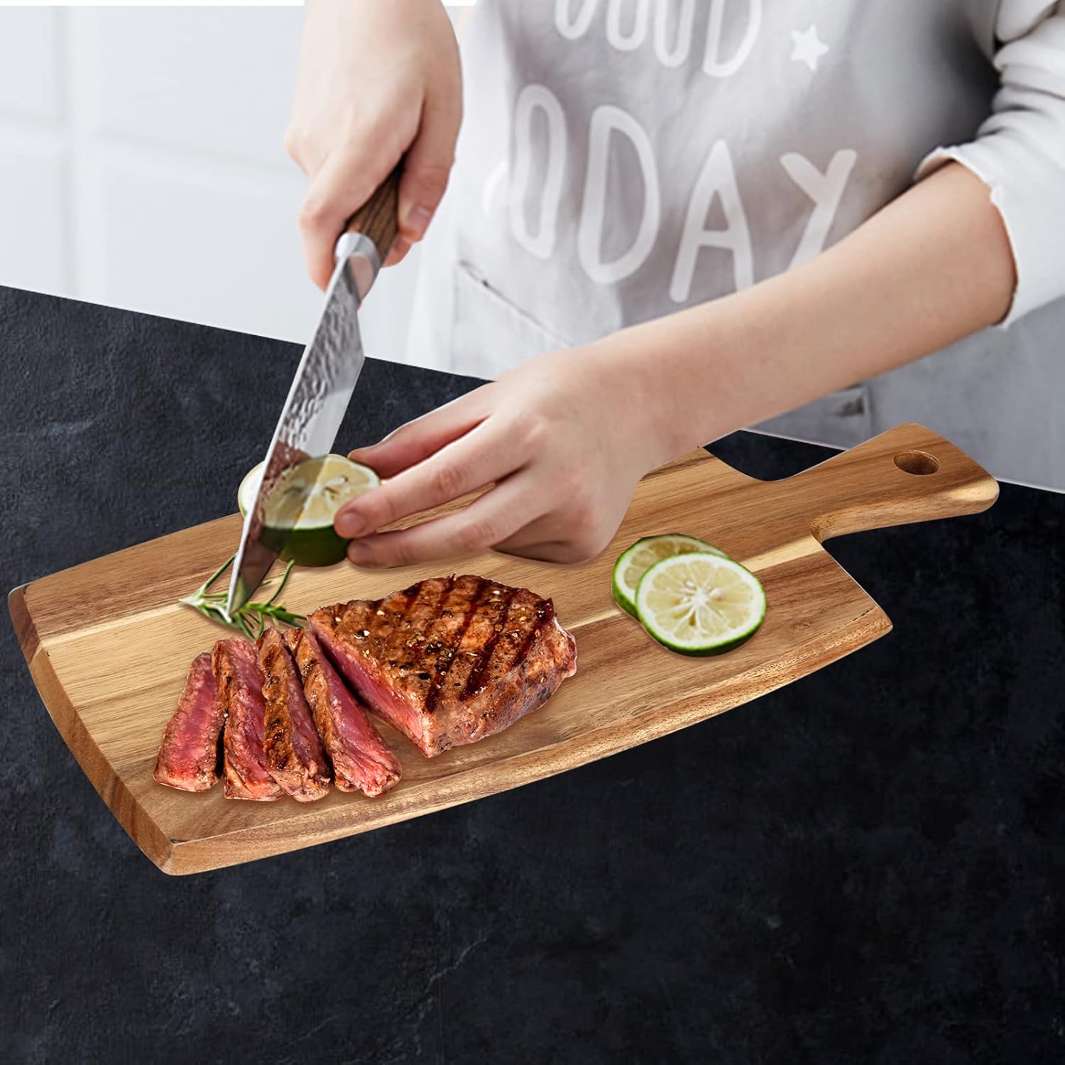 rms 17" x 10" acacia wood chopping board – sustainable, knife friendly cutting surface with handle – perfect for charcuterie, meat, fruit & cheese serving rms 17" x 10" acacia wood chopping board – sustainable, knife friendly cutting surface with handle – perfect for charcuterie, meat, fruit & cheese serving