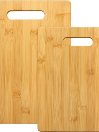 rms totally bamboo 2 piece bamboo cutting board set – assorted sizes for chopping, slicing & serving – durable, eco friendly wood boards for kitchen